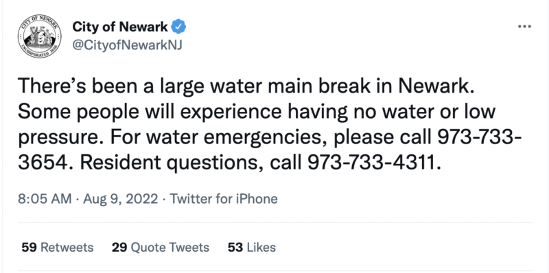 water main break newark tweet
