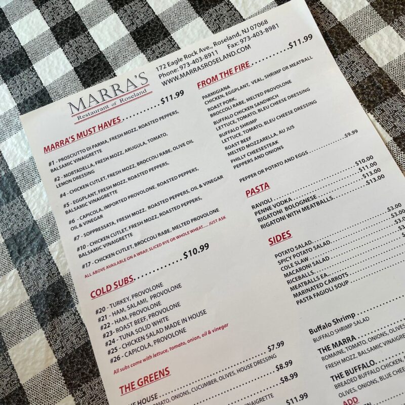 marras italian menu