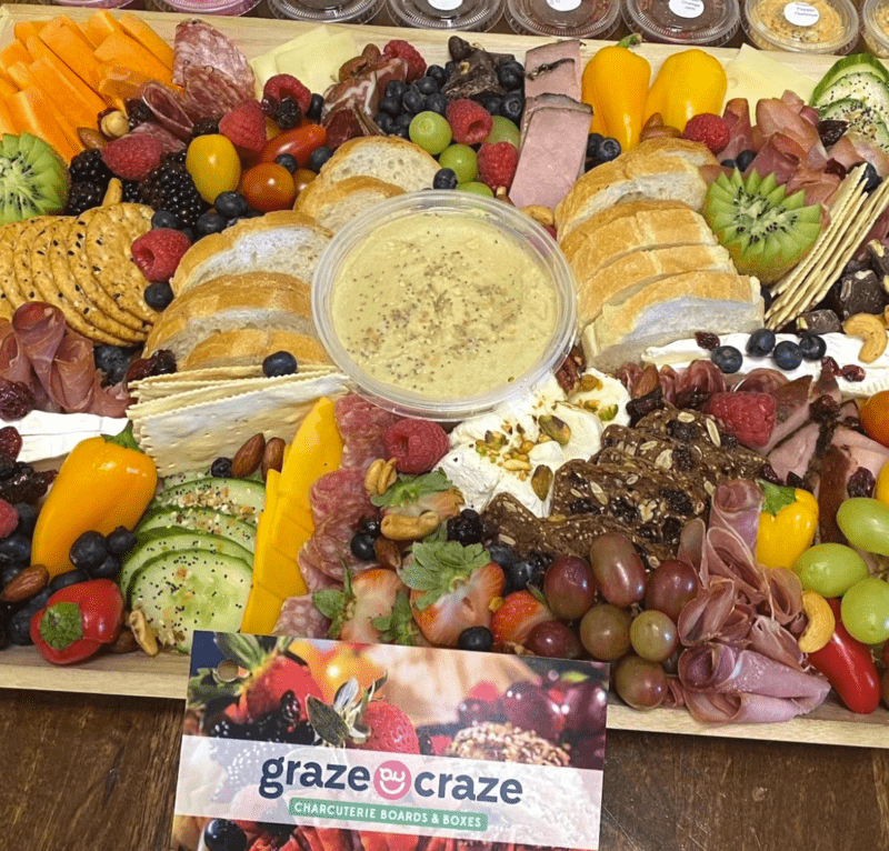 graze craze charcuterie board and boxes