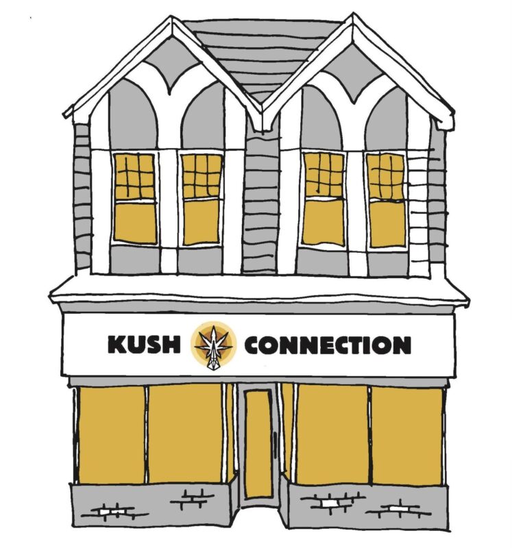 a drawing of the exterior of The Kush Connection