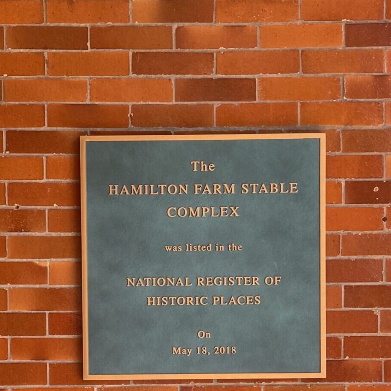 plaque commemorating the historic nature of hamilton farm